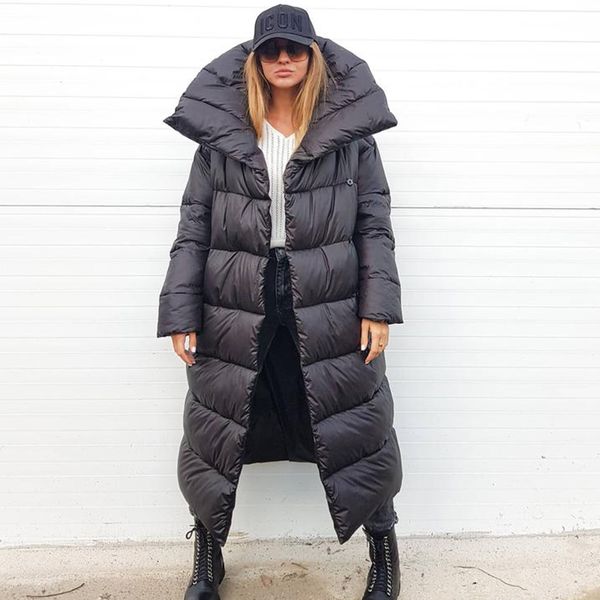 

malina winter thick stand collar parkas women fashion solid long coats women elegant loose cotton jackets female ladies jmx1016, Black;brown