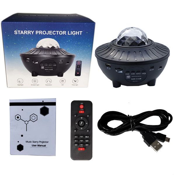 

usb star night light music starry water wave led lights remote bluetooth colorful rotating projector sound-activated decor lamp 3j, Silver