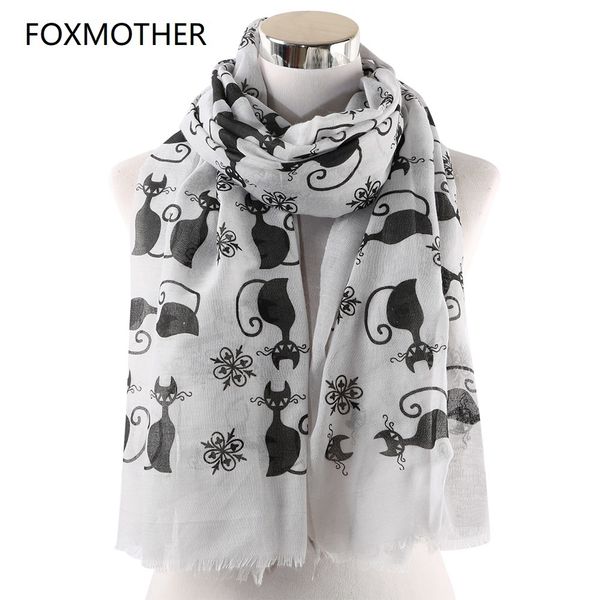

foxmother new vintage pink white cat foulard femme animal cat scarves for cat lover mother gifts scarfs dropshipping t200407, Blue;gray