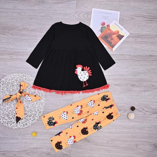 

thanksgiving baby sets girls round neck chicken print long-sleeved tshirt and leggings1, White