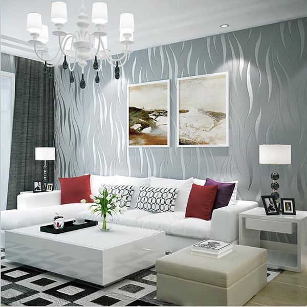 

stylish beautiful silver 3d non-woven wave stripe embossed wallpaper rolls living room decor 10m simple and practical