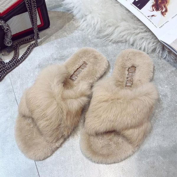 

winter shoes woman 2021 fluffy slippers flat zapatillas home fur womens indoor warm soft slip black plush house slipper