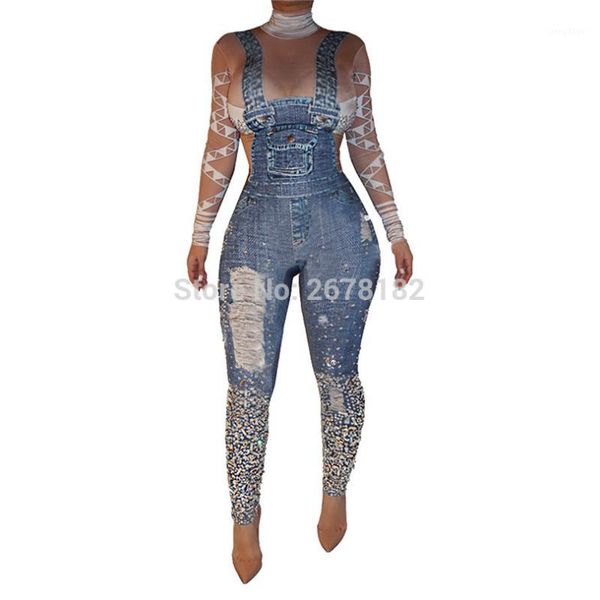 

women turtleneck denim print jumpsuit slim bodycon jumpsuit female romper print clubwear outfit streetwear elegant overall1, Black;white