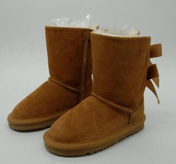 

kids bailey 2 bows boots genuine leather toddlers snow boots solid botas de nieve winter girls footwear toddler girls boots 89, Black;grey