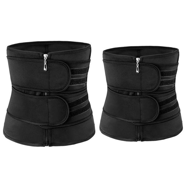 

waist support 2 pcs yoga fitness trainer slimming belt sauna belly shaping underwear sculpt black, m & xl, Black;gray