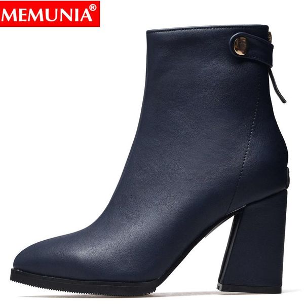 

memunia 2021 new hoof ultra high high heels ankle boots zipper pointed toe autumn winter boots fashion female ankle shoes, Black