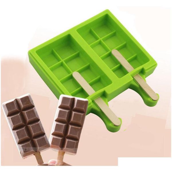

new 2 cavities 8 small checks shape chocolate bar for lollipops mold silicone ice cream cube popsicle cake pops candy moulds 6aeqs