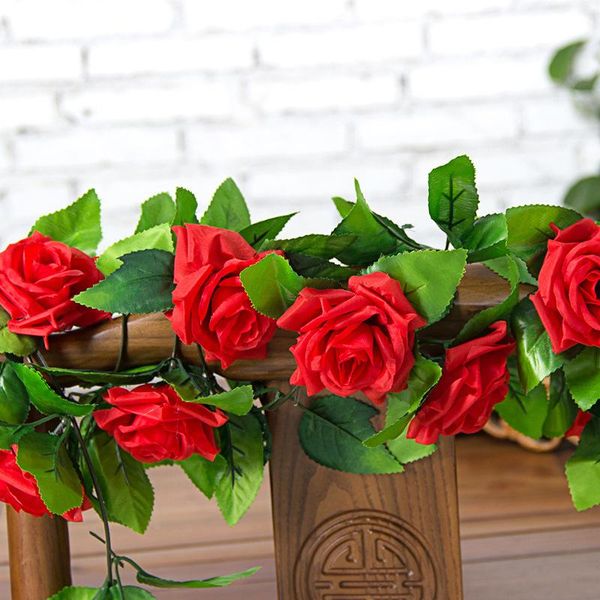 

decorative flowers & wreaths 250cm fake silk roses vine artificial with green leaves for home wedding mall decoration hanging decor