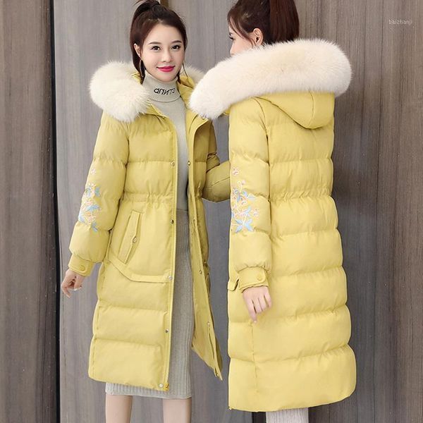 

2019 winter new ladies explosion models fashion loose korean version of the wild retro long down jacket cotton tide1, Black