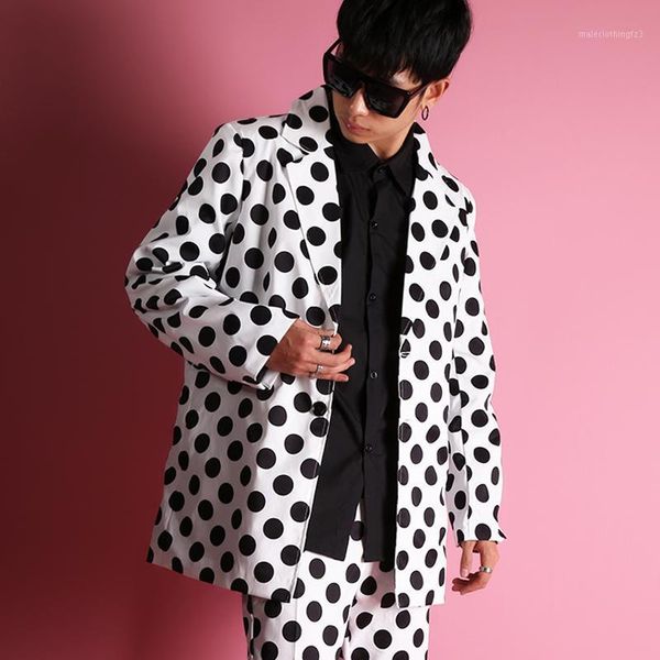 

men's suits & blazers men dot casual jacket male high street hip hop loose stage costumes fashion suit coat blazer masculino1, White;black