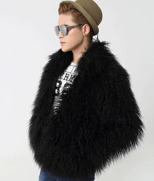 

2020 new male mens faux fur winter warm thicken coats outerwear overcoat jackets, Black