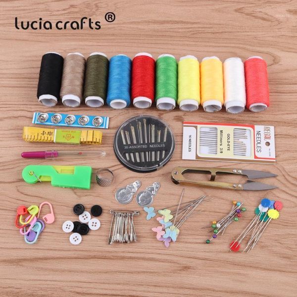 

lucia crafts sewing kit needle set thimble finger protector hand needles diy button metal buckle materials w03141, Black