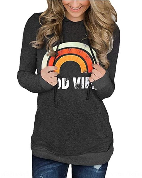

new rainbow printed loose hooded t-shirt sweater t-shirt for women's sweater in autumn winter 2020 uddru, Black