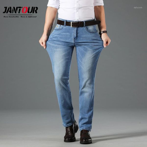 

jantour 2020 summer new men thin jeans business casual light blue elastic force fashion denim jean trousers male brand pants1