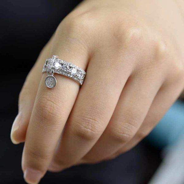 

amazon popular jewelry european and american fashion creative women's ring inlaid with large zircon disc ring, Silver