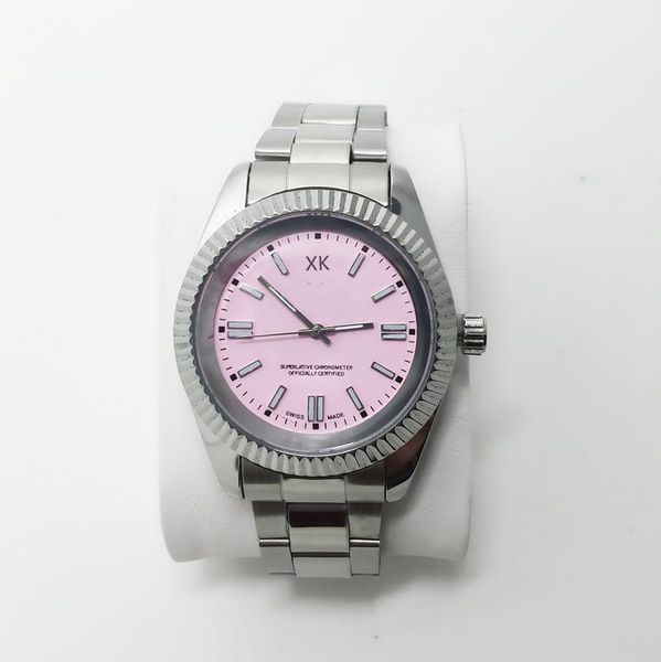 

lao jia's new color face quartz steel band watch, Slivery;brown
