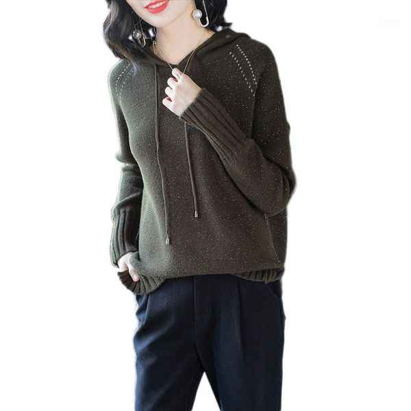 

women knitted sweater 2019 autumn new loose hooded pullover casual knitwear spring fashion wild lady sweater lj1931, White;black