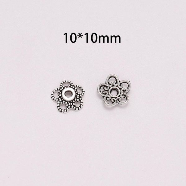 

50pcs lot 10mm 5 petals hollowed flower loose sparer end bead caps for jewelry making finding diy bracelet accessories component h bbyrkt, Silver