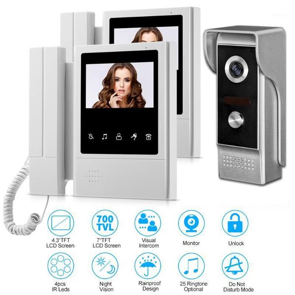 

video door phones 4.3'' tft lcd wired home intercom doorbell system doorphone ir coms night vision outdoor camera 700tvl color mon