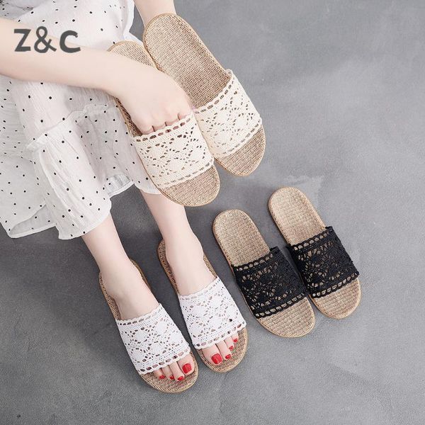 

slippers lace home linen summer women's indoor antiskid wooden floor quiet small fragrance holding shoes young girl's sandals, Black