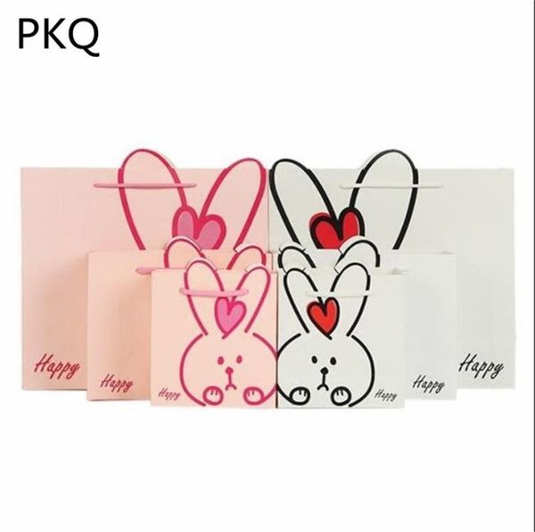 

10pcs/lot white kraft paper bags with handle pink cardboard jewelry bag party gift bag kids present packing