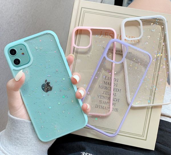 

for iphone 12pro star bling glitter phone case for iphone 12 mini 11 pro max xs clear back love heart cover for iphone 12 xr x 7 8 plus se2