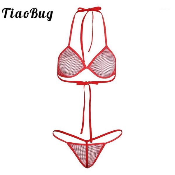 

tiaobug fishnet see-through bra with g-string swimwear lingerie women mini bikini set swimsuit for swimming underwear1