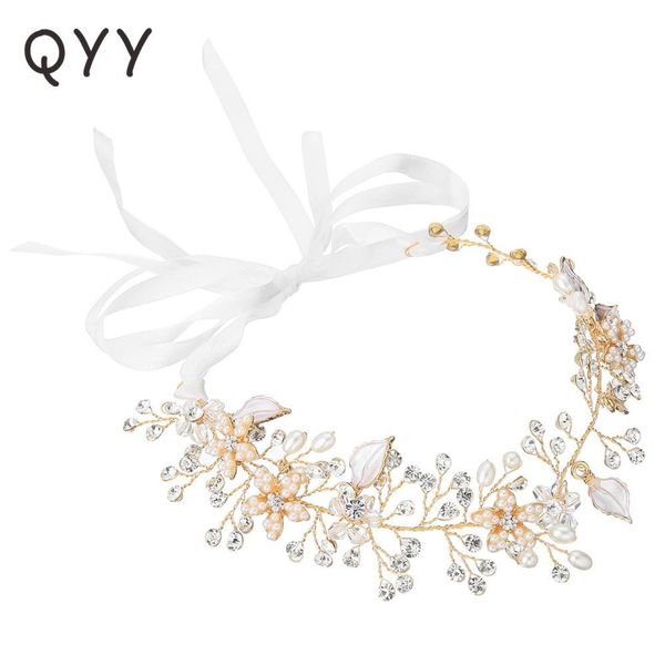 

женщины qyy люкс ювелирные изделия перлы bands wedding hair vine ободки для волос украшения для новобрачных горный хрусталь невесты ленты дл, Black;brown