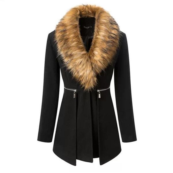

new black fashion coat female autumn winter women parka long windproof coat women fur collars stitching wool 4xl 5xl, Tan;black