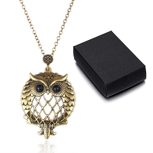 

vintage hollowed-out owl pendant sweater chain creative magnifying glass necklace to open pendant aaa31, Silver