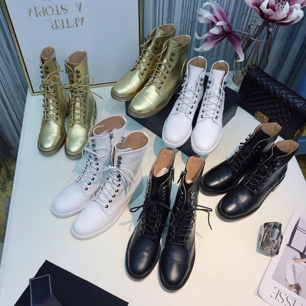 

boots 2021 women's shoes genuine leather luxury design autumn winter for woman lace-up ankle size 35-411, Black