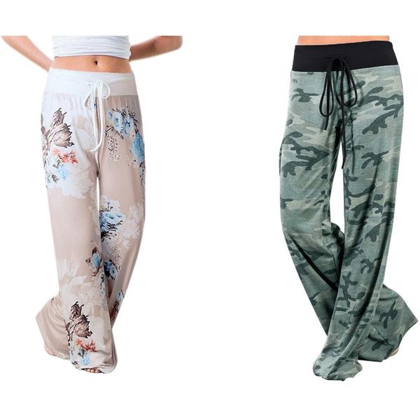 

2 pcs women's joggers pants sports yoga pants trousers wide leg pant high waist sweatpants khaki & green camouflage, White;red