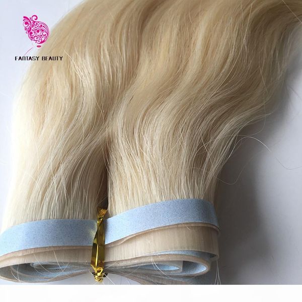 

uncut 100г 18inches до 30 incehs # 613 прямой перуанский remy pu ленты кожи уток ленты в наращивание волос в наличии, Black