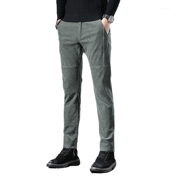 

fashion corduroy green thick slim elastic youth business casual pants trend trousers men, Black