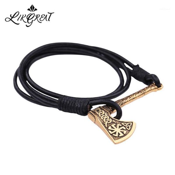 

likgreat slavic talisman anqitue silver plated bracelet kolovrat sun wheel amulet vintage knots viking axe leather bracelet1, Black