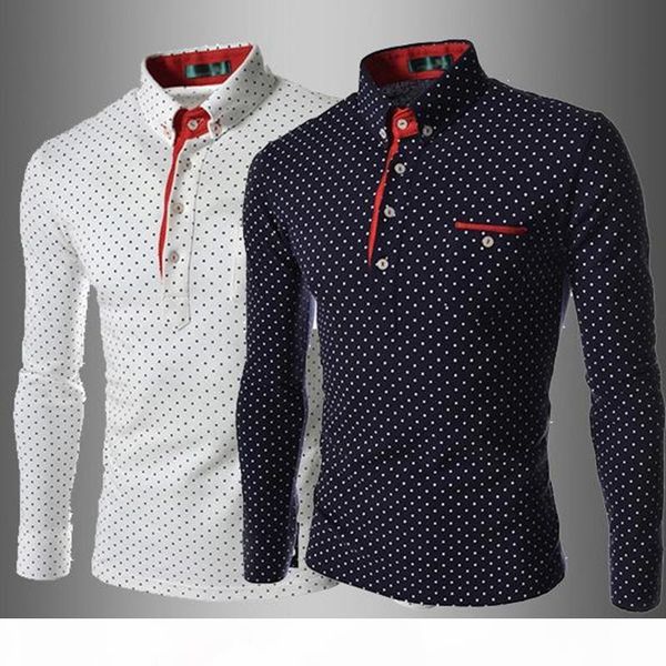 

ms polka dots tee shirt of man new fashion long sleeve pattern printing pullover single breasted mens tshirts ing, White;black