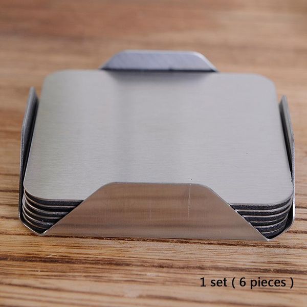

6 in 1 stainless steel coaster square heat resistant table mat non-slip tea coffee cup holder cushion placemat tableware pad dbc dh1125