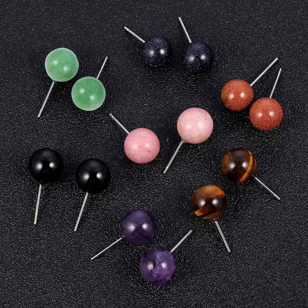 

stud natural stone turquoise tiger eye opal ball beads earrings jewelry k43f, Golden;silver