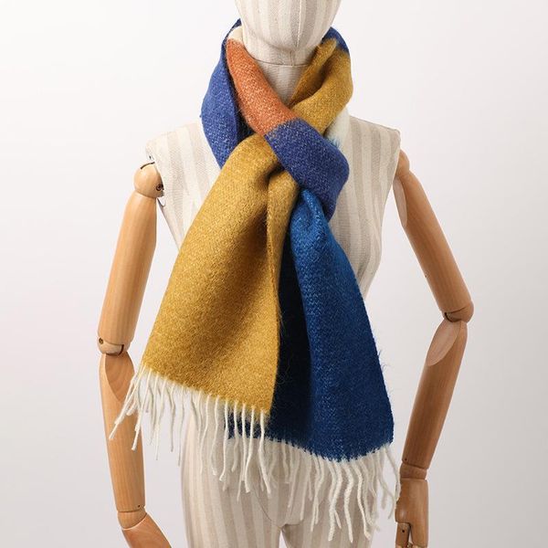 

scarves 2021 inner mongolia autumn and winter men's women's warm scarf mohair knitted long color matching, Blue;gray