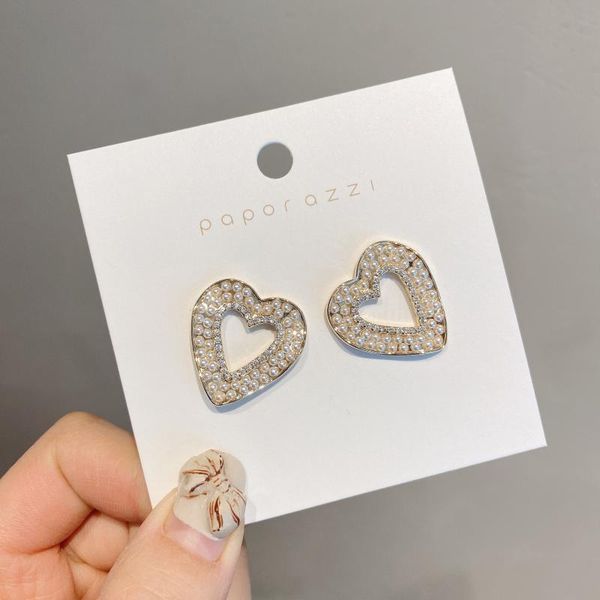 

Korean Trendy Simple Heart Stud Earrings For Women Pearl Clear Zircon Party Temperament Wedding Fashion Jewelry Gifts Acessories, Golden;silver