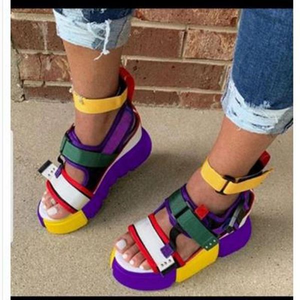 

44 big size chunky sandals women summer shoes 2021 new female casual shoes wedge chunky sandals for woman platfrom sandal summer, Black