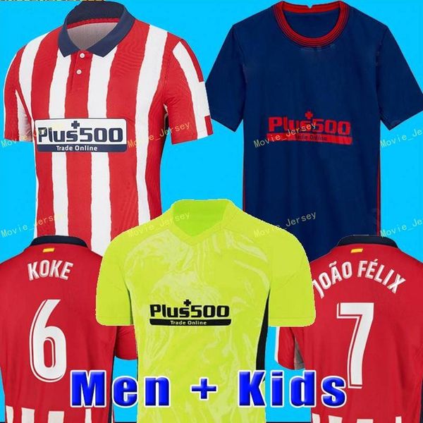 

20 21 madrid #7 joao felix soccer jerseys 2020 2021 home m.llorente koke saul diego costa godin men football shirt uniforms, Black;yellow