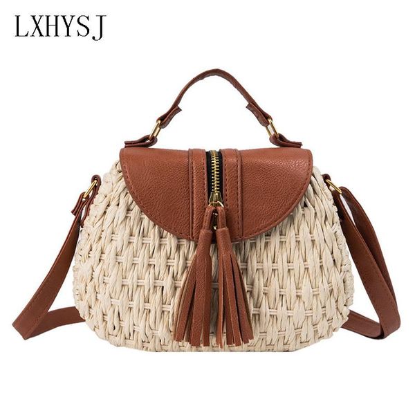 

straw bag tassel decoration women's shoulder bags tote rattan crossbody bag handcrafted summer beach female handbag hw437
