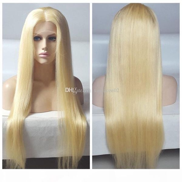 

fantasy beauty straight blonde lace front human hair wig with baby hair brazilian virgin hair #613 full lace wig pre plucked hairline, Black;brown
