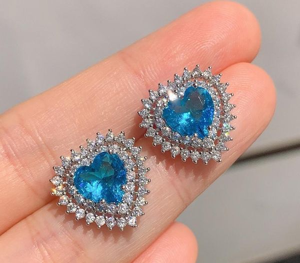

jellystory charm earring with heartshape emerald gemstone 925 sterling silver jewelry stud earring for women wedding11, Golden;silver