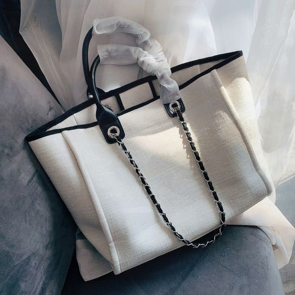 

shopping luxury women canvas tote bag embroidery letters women large shopping handbags chain strap shoulder bags