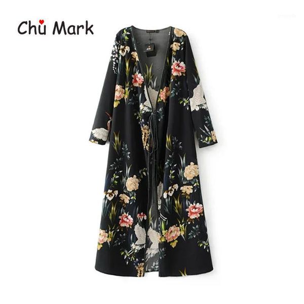 

chu mark women spring blouses long sleeve floral print open stitch kimono female plus size shirts female cardigan 9041011, White
