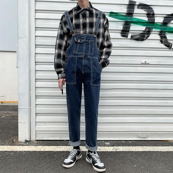 

men's pants blue male jeans denim overalls japanese and korean streetwear, Black