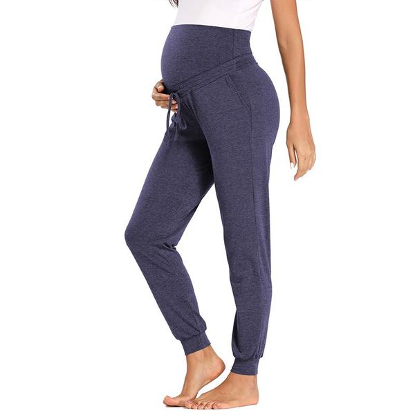 

maternity bottoms women trousers pants pregnant casual super stretchy comfy lounge soft jogger drawstring pockets, White