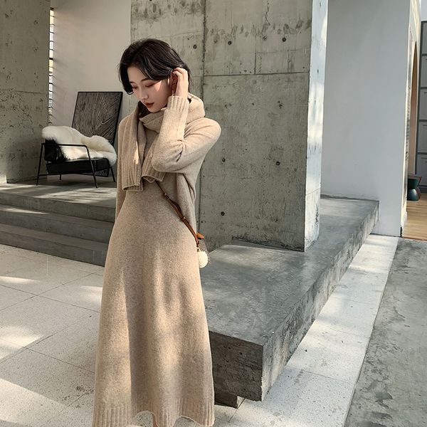 

новый v-образный вырез трикотажные осенью и зимой 2020han вентилятора большой sizeslim платье dresssweater платье и slimsolid цвет длинный с, Gray